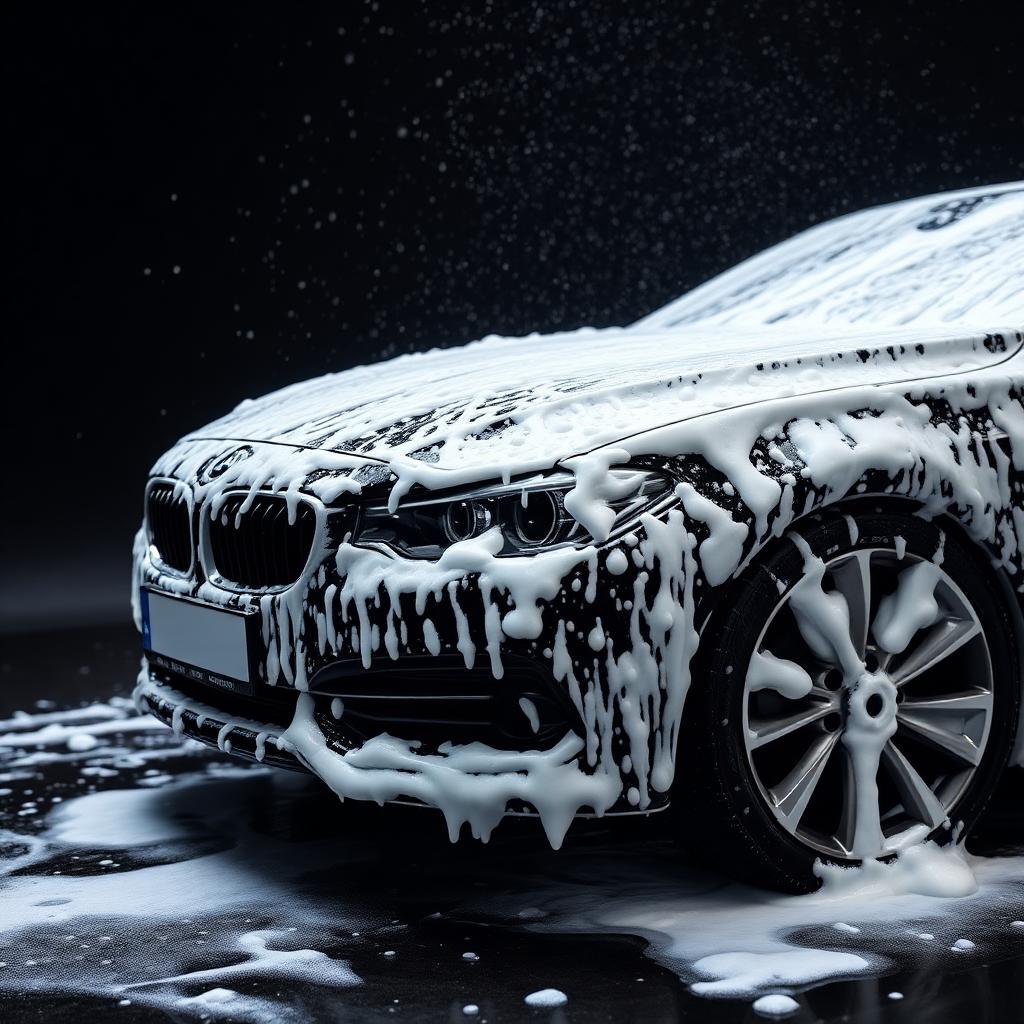 Car covered in foam wash