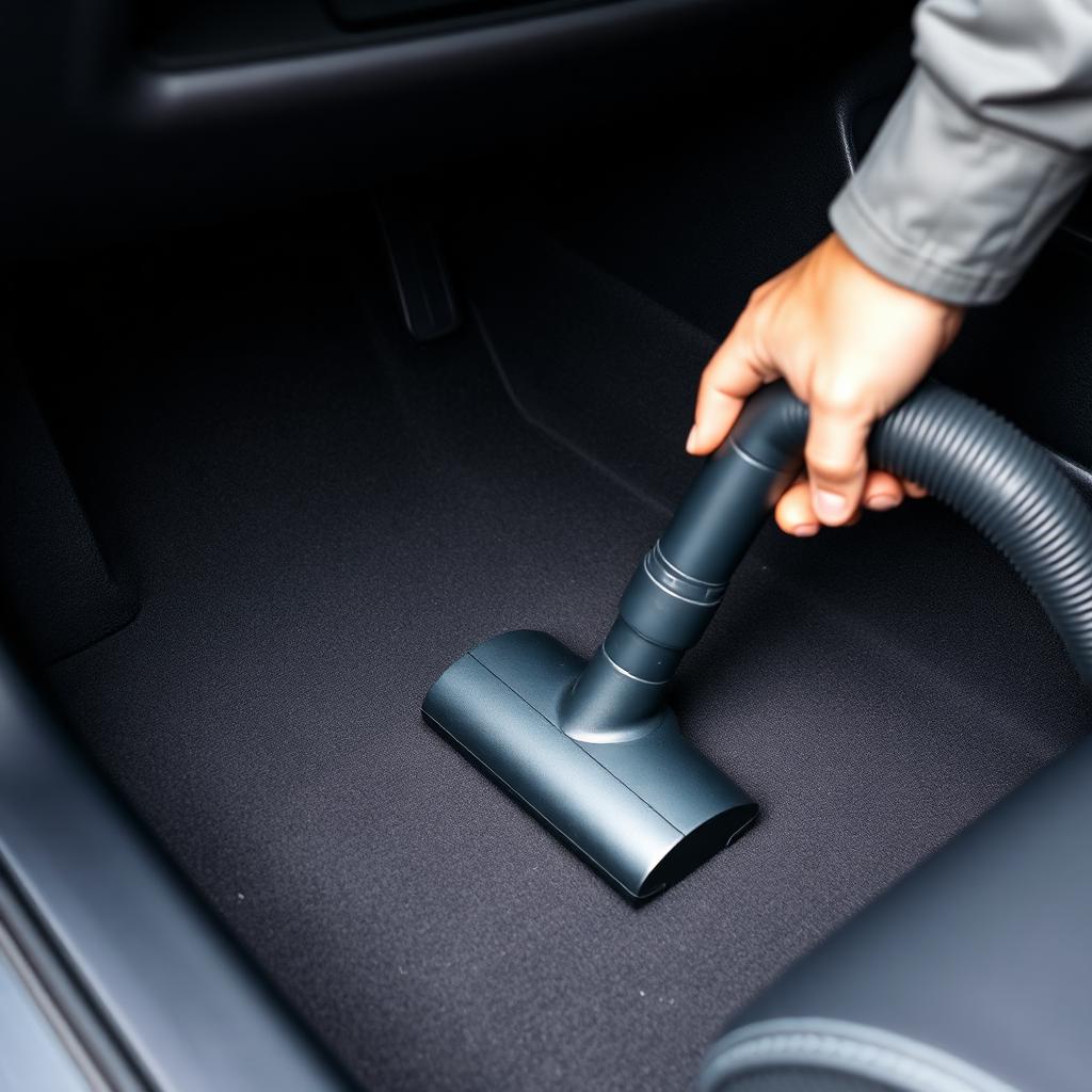 Vacuuming car carpet